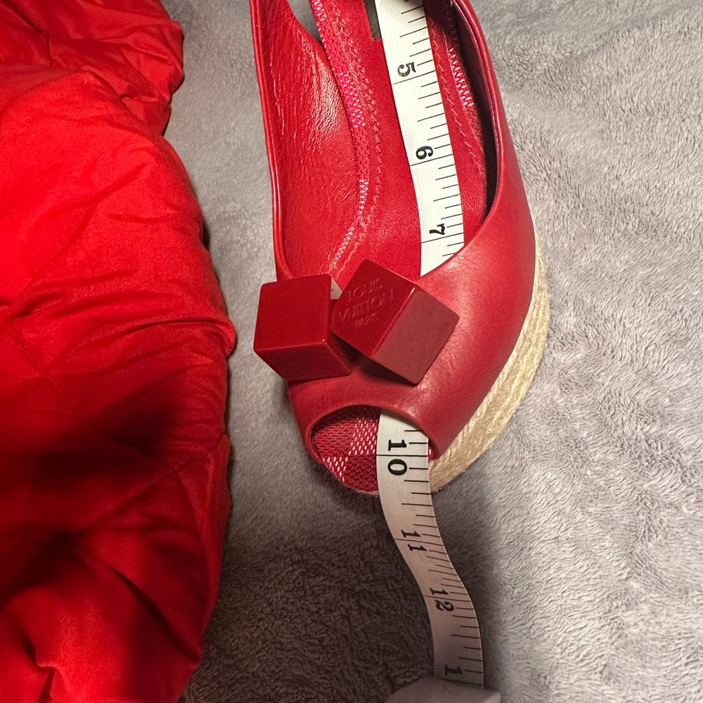 š„LOUIS VUITTON Red Leather, Espadrille & Logo "Dice" Wedge Heels š„ - Picture 12 of 16